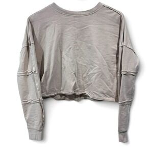 Chelsea & Violet Womens XS Taupe Cropped Sweatshirt Exposed Seams Crewneck